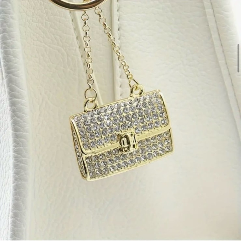 White PURSE Bling Rhinestone Keychain or Charm Key - Makes a great Gift  ~NEW~